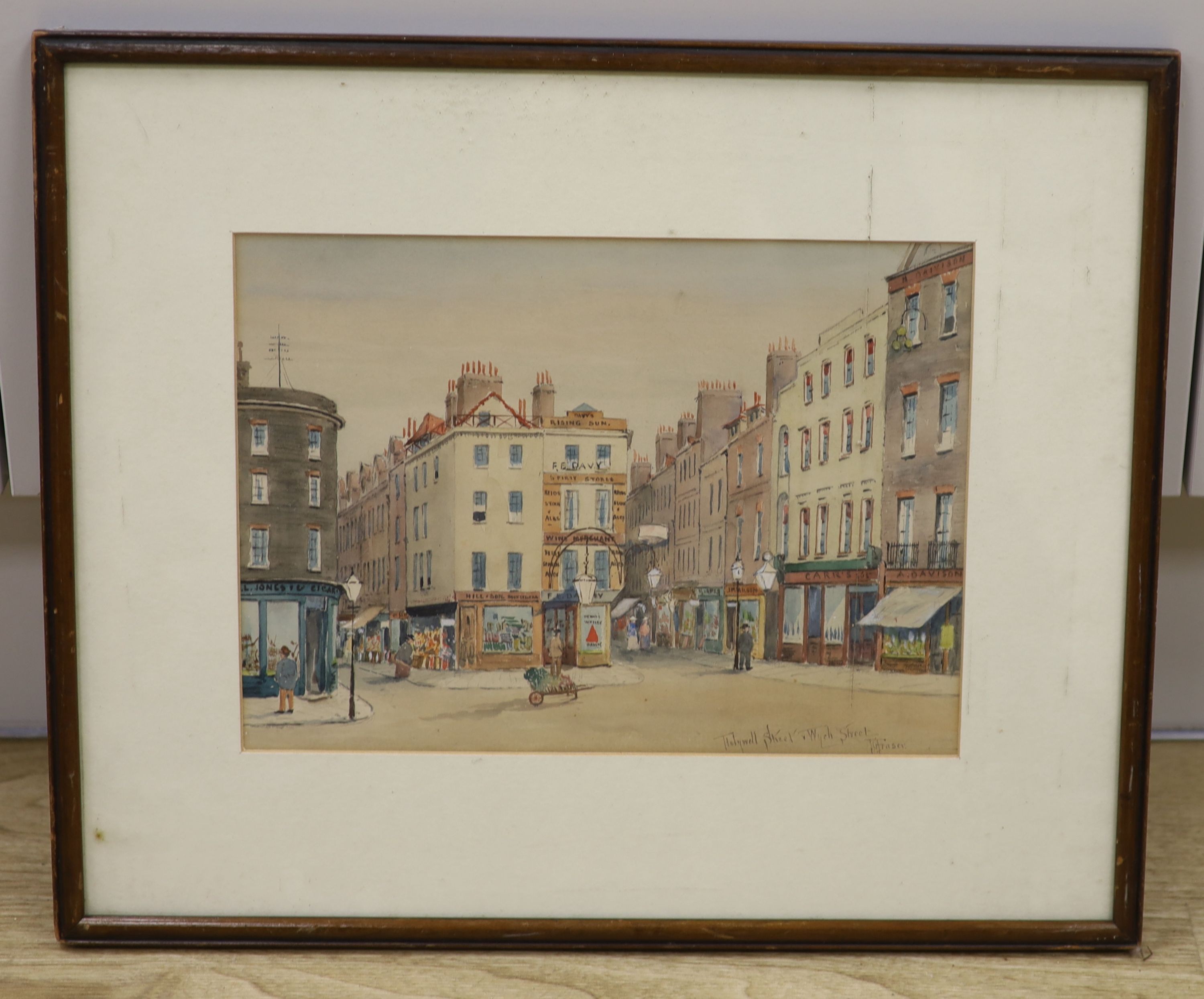 Frederick Gordon Fraser (1879-1931), watercolour, 'Holywell Street and Wych Street', signed, 21 x 29cm
